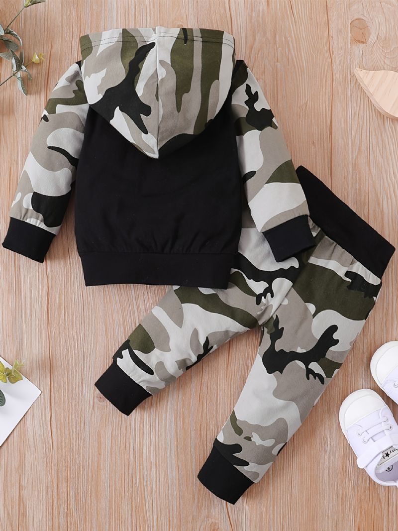 Pojkar Casual Camouflage Print Set Med Mama's Huvtröja Och Träningsbyxor För Vintern