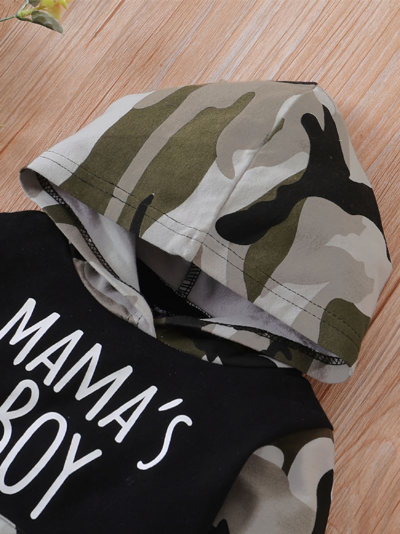 Pojkar Casual Camouflage Print Set Med Mama's Huvtröja Och Träningsbyxor För Vintern