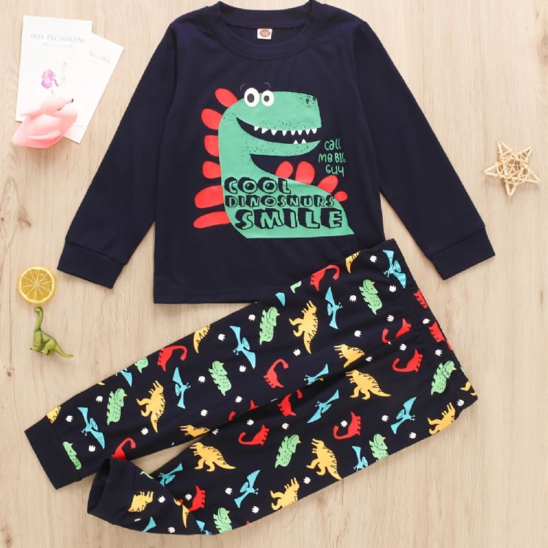 Pojkar Casual Söt Dinosaur Tryckt Långärmad Crew Neck Top Byxor 2st Set