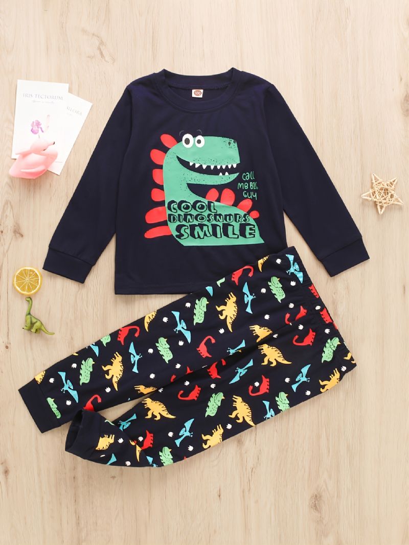 Pojkar Casual Söt Dinosaur Tryckt Långärmad Crew Neck Top Byxor 2st Set