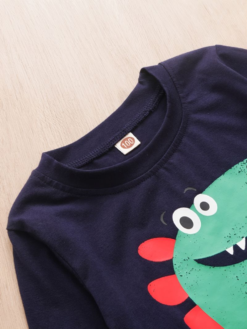 Pojkar Casual Söt Dinosaur Tryckt Långärmad Crew Neck Top Byxor 2st Set