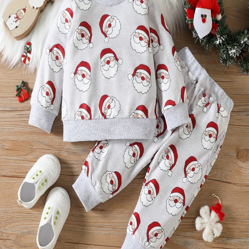 Pojkar Casual Söt Santa Claus Print Set Med Termisk Tröja Sweatshirt & Byxor För Vinter Julfest