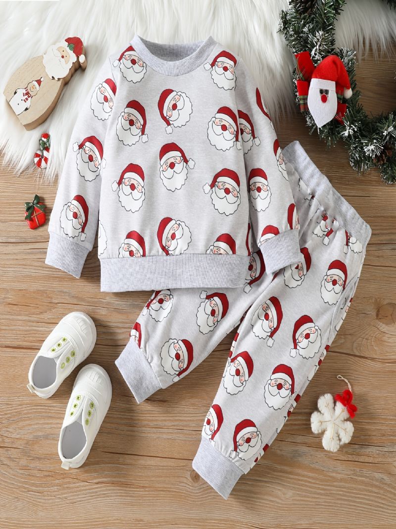 Pojkar Casual Söt Santa Claus Print Set Med Termisk Tröja Sweatshirt & Byxor För Vinter Julfest