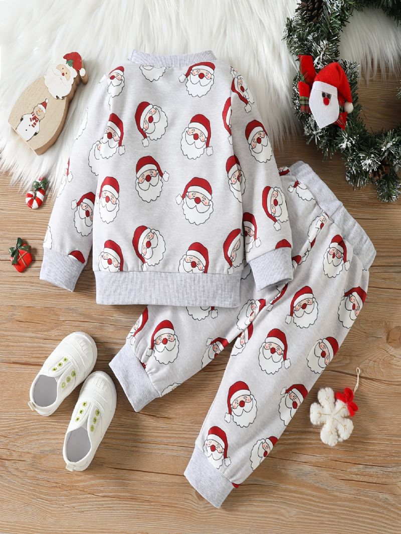 Pojkar Casual Söt Santa Claus Print Set Med Termisk Tröja Sweatshirt & Byxor För Vinter Julfest