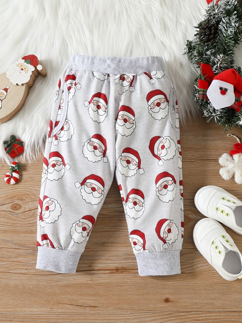 Pojkar Casual Söt Santa Claus Print Set Med Termisk Tröja Sweatshirt & Byxor För Vinter Julfest