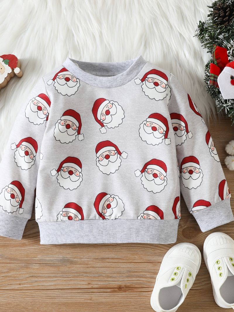 Pojkar Casual Söt Santa Claus Print Set Med Termisk Tröja Sweatshirt & Byxor För Vinter Julfest