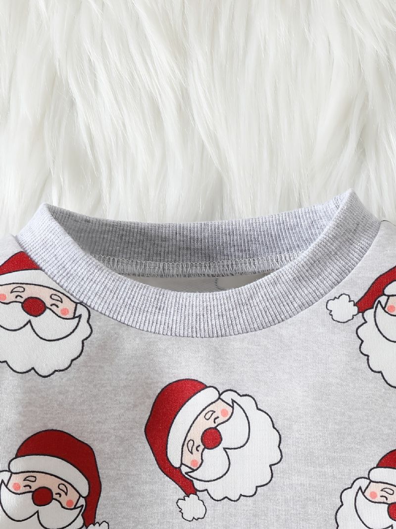 Pojkar Casual Söt Santa Claus Print Set Med Termisk Tröja Sweatshirt & Byxor För Vinter Julfest