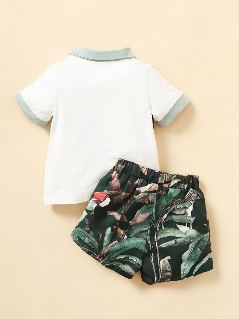 Pojkar Color Block Shirt + Tropical Print Shorts Set Bebiskläder För Sommaren