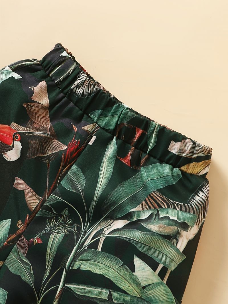 Pojkar Color Block Shirt + Tropical Print Shorts Set Bebiskläder För Sommaren