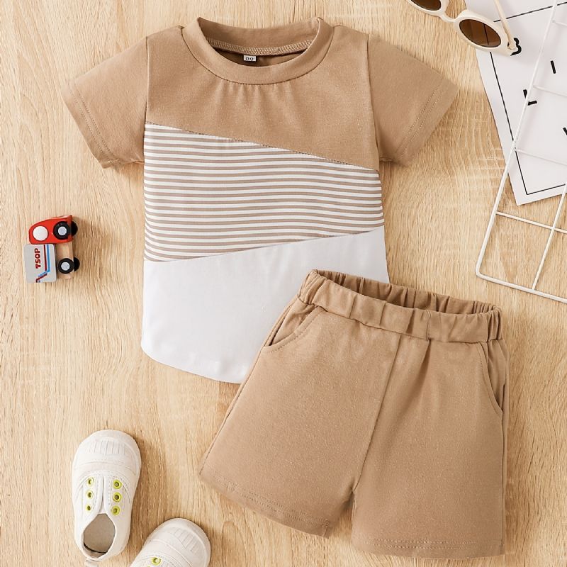 Pojkar Colorblock Cotton Short Sleeve Top & Shorts Set