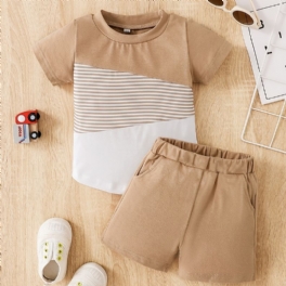 Pojkar Colorblock Cotton Short Sleeve Top & Shorts Set