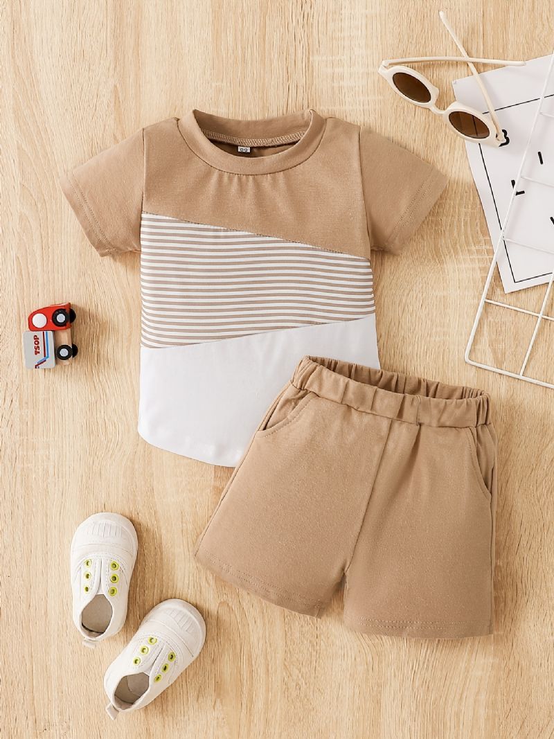 Pojkar Colorblock Cotton Short Sleeve Top & Shorts Set