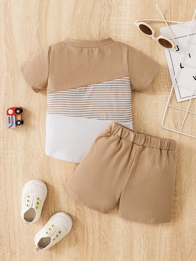 Pojkar Colorblock Cotton Short Sleeve Top & Shorts Set