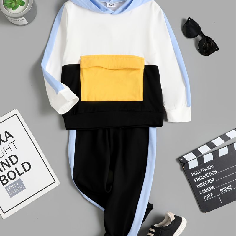 Pojkar Colorblock Hooded Sweatshirt Byxor Set