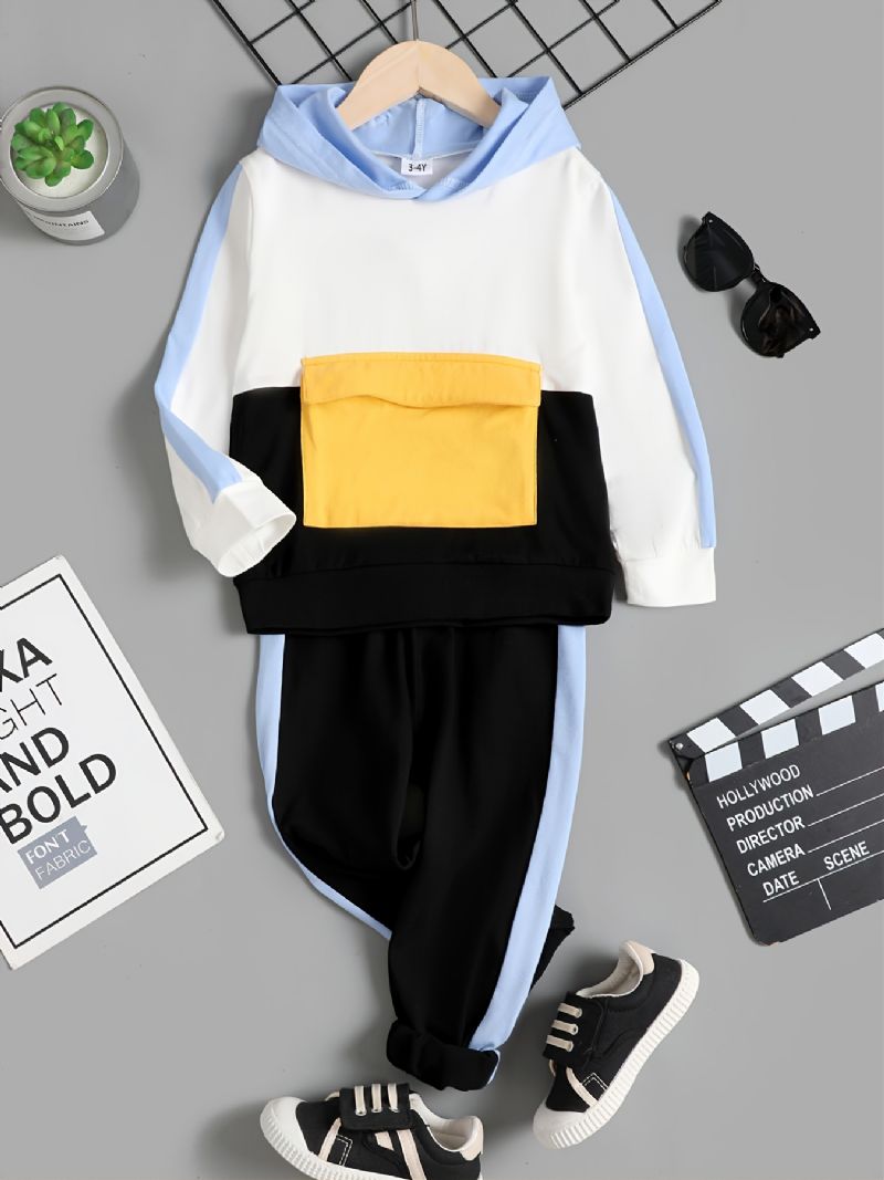 Pojkar Colorblock Hooded Sweatshirt Byxor Set