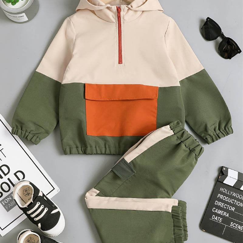 Pojkar Colorblock Hoodies & Matchande Joggingbyxor Set