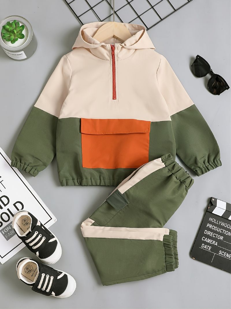 Pojkar Colorblock Hoodies & Matchande Joggingbyxor Set