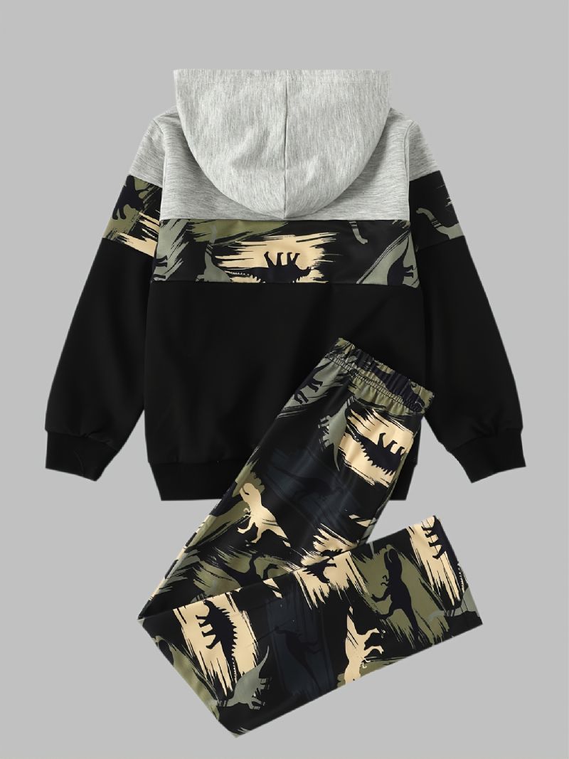 Pojkar Dinosaur Camouflage Print Långärmad Hooded Sweatshirt Byxor Set Höst Vinter