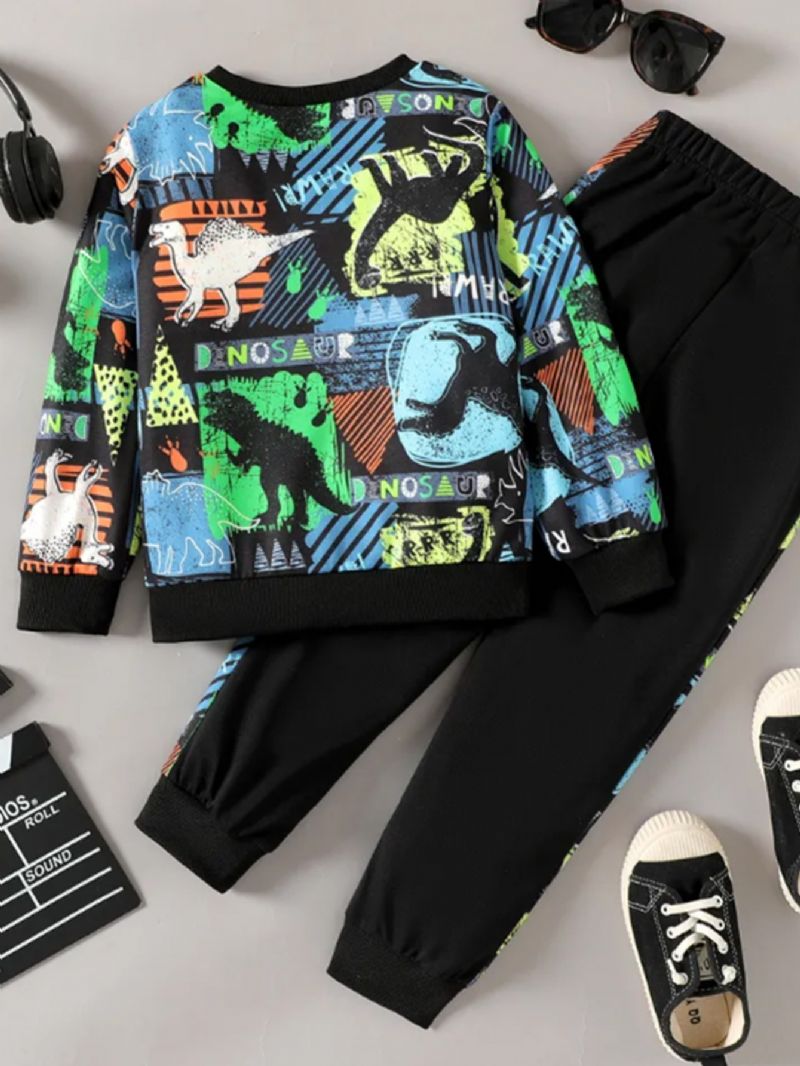 Pojkar Dinosaur Print Långärmad Sweatshirt & Kontrast Sweatpants Set