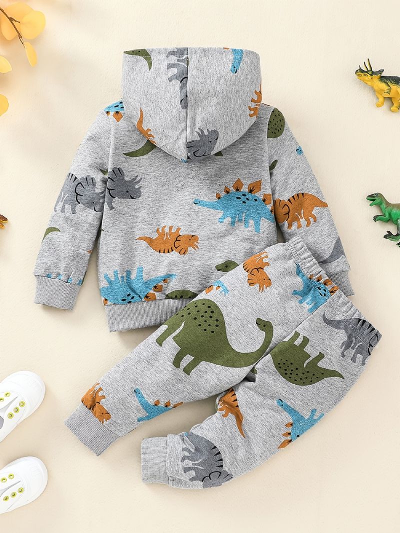 Pojkar Dinosaur Print Pullover Hoodie + Byxor Set Outfit Bebiskläder