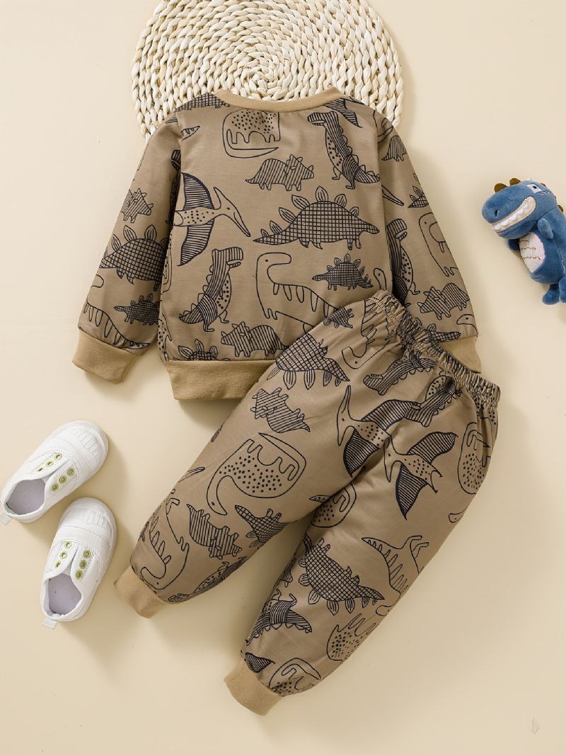 Pojkar Dinosaur Print Rund Hals Sweatshirt + Byxor Set Bebiskläder