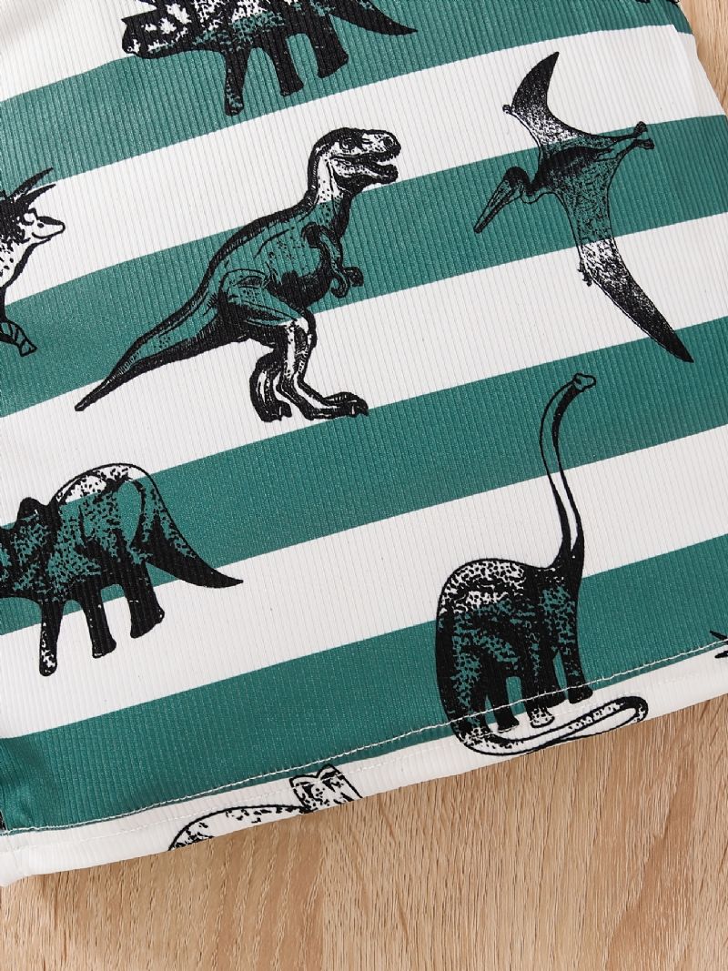 Pojkar Dinosaur Randigt Print Linne + Shorts Set Bebiskläder För Sommaren