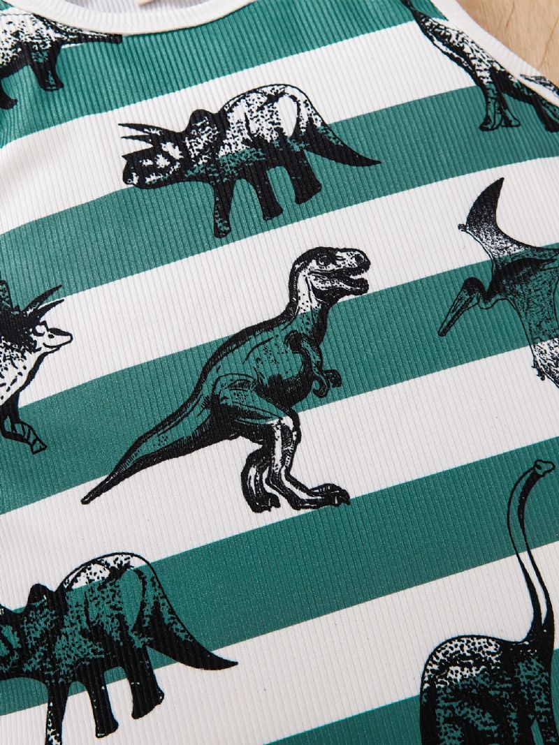 Pojkar Dinosaur Randigt Print Linne + Shorts Set Bebiskläder För Sommaren