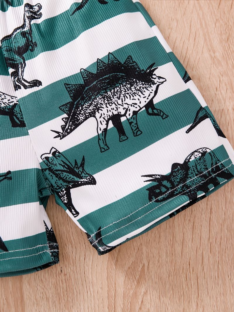 Pojkar Dinosaur Randigt Print Linne + Shorts Set Bebiskläder För Sommaren