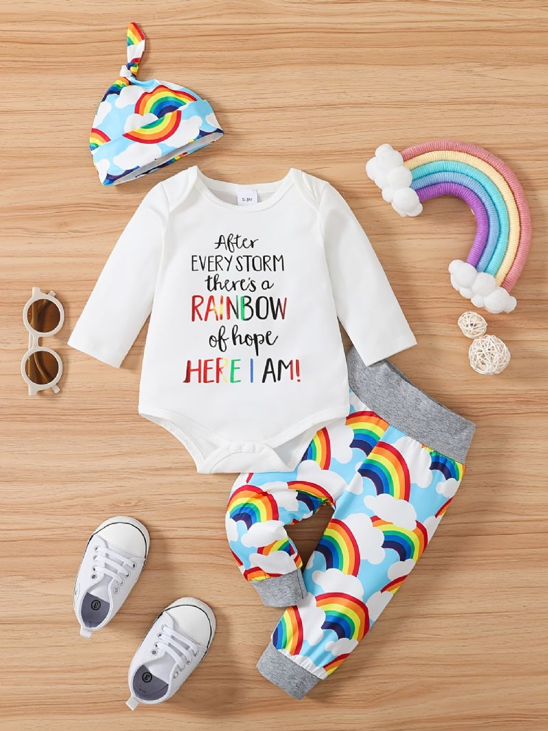 Pojkar Flickor Bodysuit & Byxor & Hatt Med Slogan Rainbow Graphic Bebiskläder Bebis Layette Sets