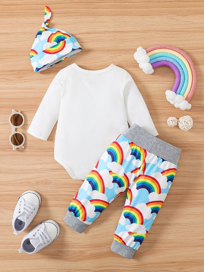 Pojkar Flickor Bodysuit & Byxor & Hatt Med Slogan Rainbow Graphic Bebiskläder Bebis Layette Sets