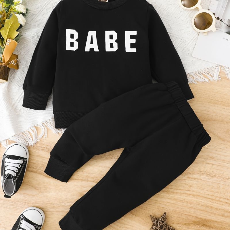 Pojkar Flickor Casual Active Set Med Babe Print Sweatshirt & Sweatpants För Vintern