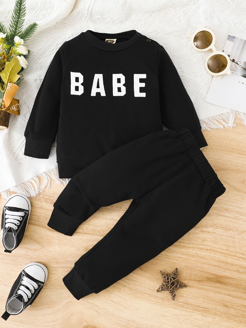 Pojkar Flickor Casual Active Set Med Babe Print Sweatshirt & Sweatpants För Vintern