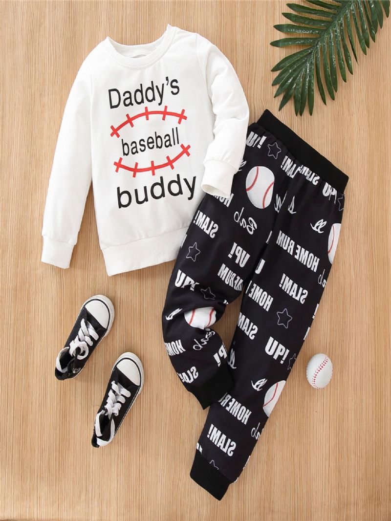 Pojkar Flickor Casual Set Med Pappas Baseball Kompistryck Sweatshirt Och Träningsbyxor För Vintern