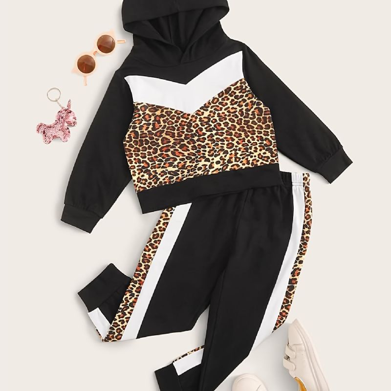 Pojkar Flickor Leopard Print Pullover Hoodie + Sweatpants Set Barnkläder