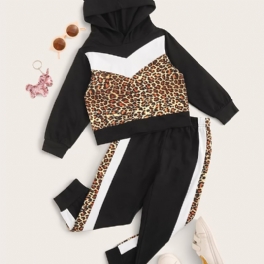 Pojkar Flickor Leopard Print Pullover Hoodie + Sweatpants Set Barnkläder