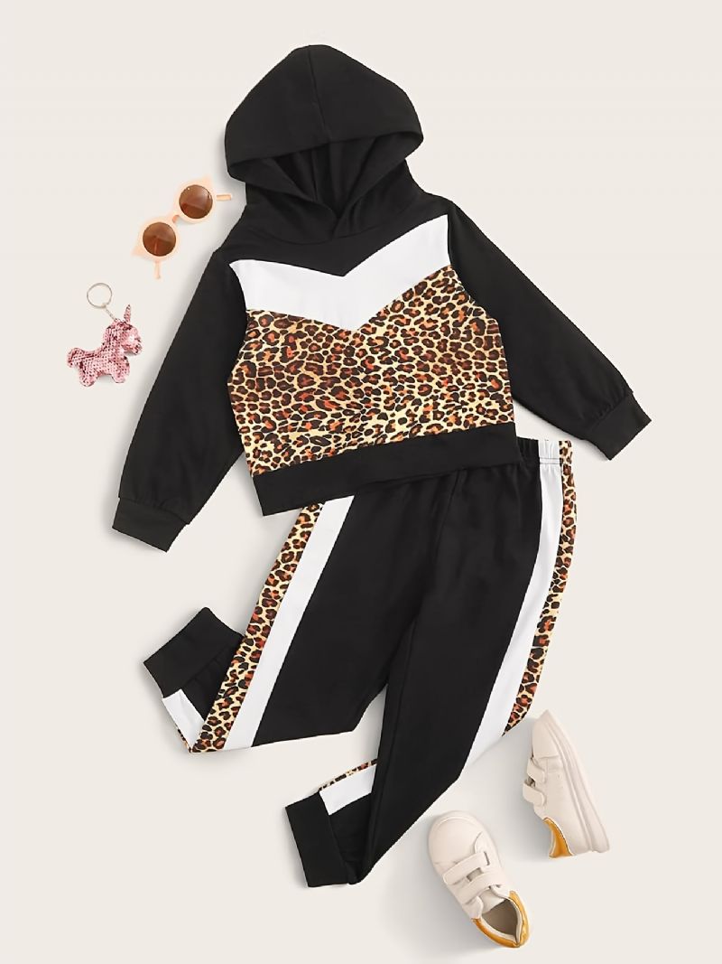 Pojkar Flickor Leopard Print Pullover Hoodie + Sweatpants Set Barnkläder