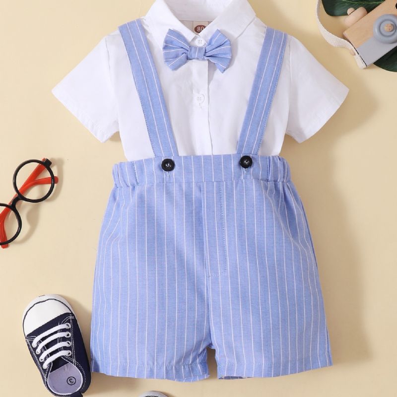 Pojkar Gentleman Bowknot Romper Bodysuit + Suspender Shorts Set Bebiskläder För Vår Höst