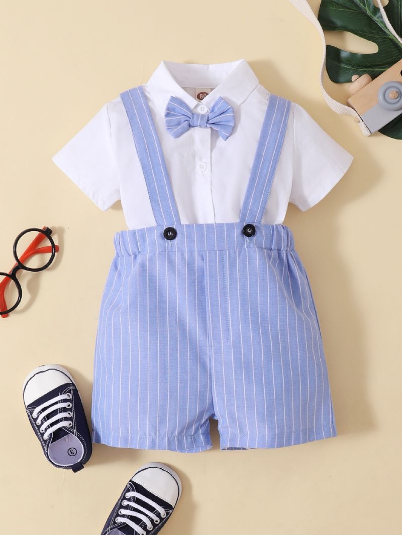 Pojkar Gentleman Bowknot Romper Bodysuit + Suspender Shorts Set Bebiskläder För Vår Höst