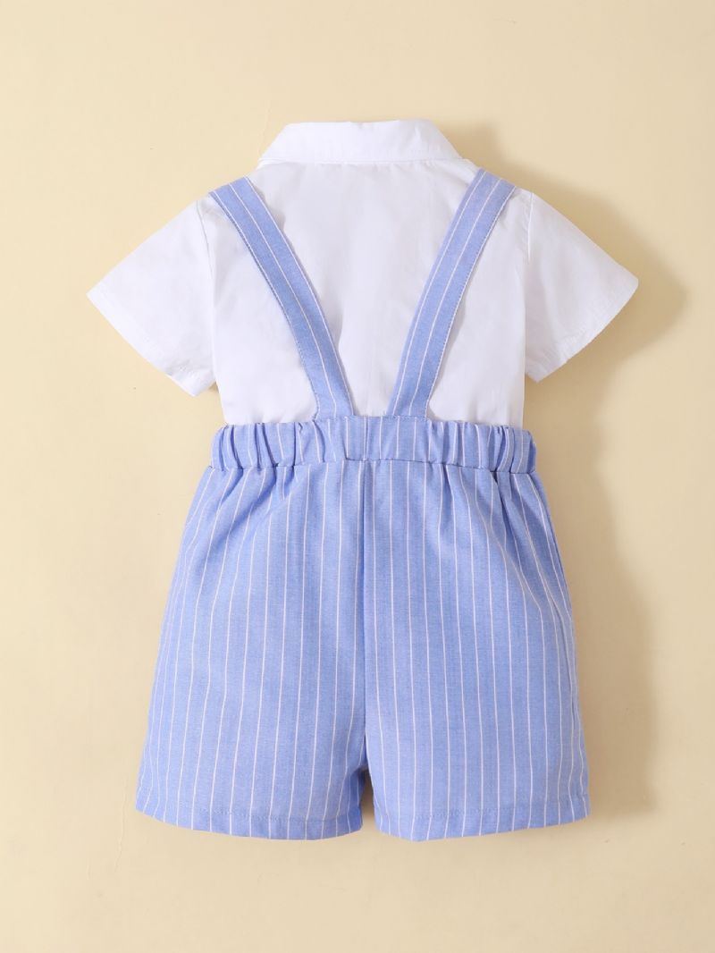 Pojkar Gentleman Bowknot Romper Bodysuit + Suspender Shorts Set Bebiskläder För Vår Höst