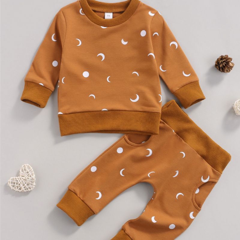 Pojkar Kläder Set Spädbarn Söt Sun & Moon Print Långärmad Pullover Tröjor Byxor Outfits Unisex