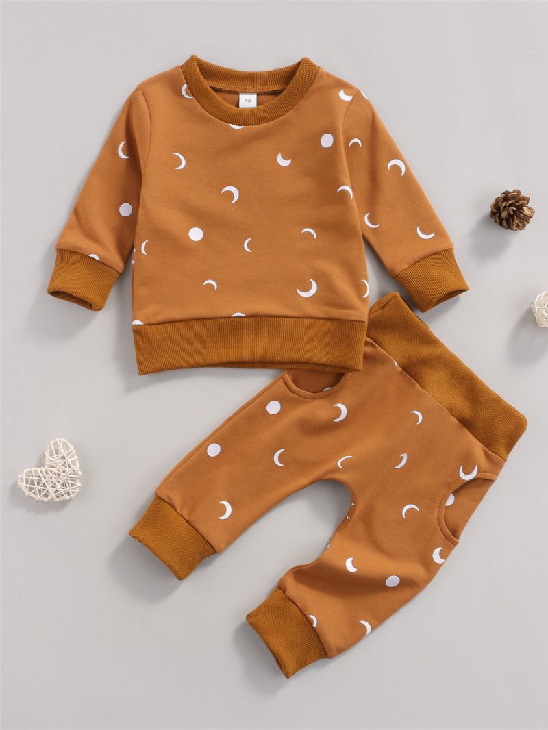 Pojkar Kläder Set Spädbarn Söt Sun & Moon Print Långärmad Pullover Tröjor Byxor Outfits Unisex