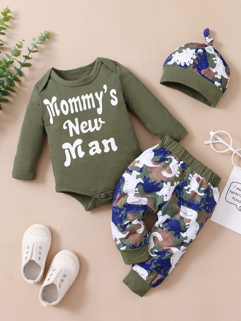 Pojkar Långärmad Romper + Byxa Set Bebiskläder Dinosaur Print