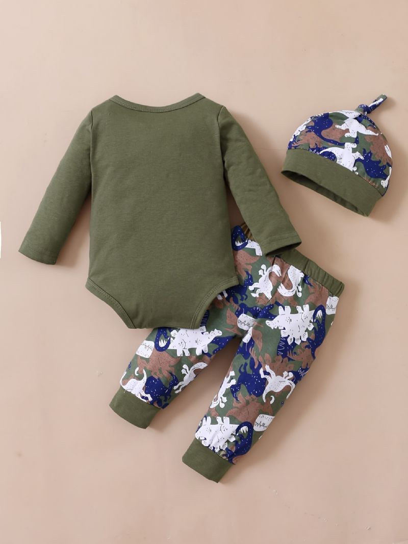 Pojkar Långärmad Romper + Byxa Set Bebiskläder Dinosaur Print