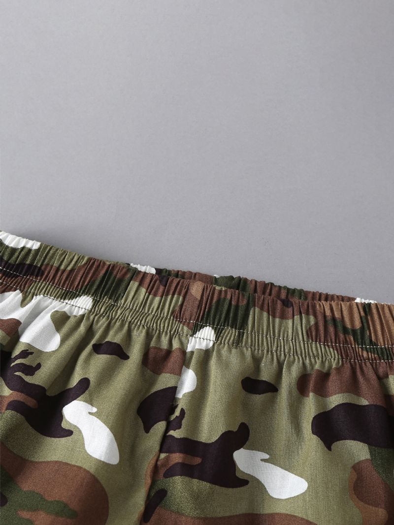 Pojkar Letter Print Linne + Camo Short Set Barnkläder För Sommaren