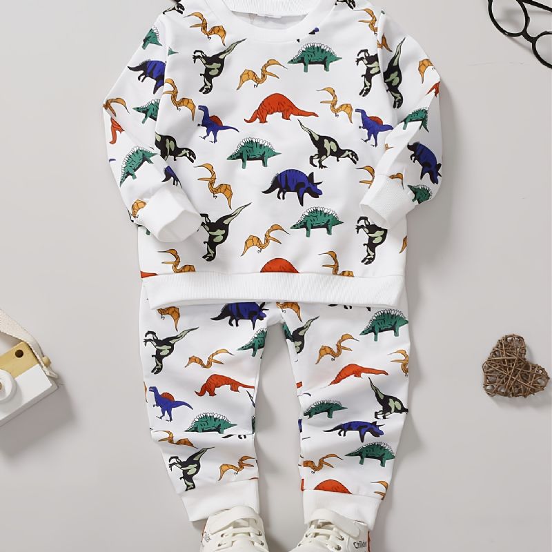 Pojkar Mode Casual Dinosaur Print Rund Hals Sweatshirt Byxor Set