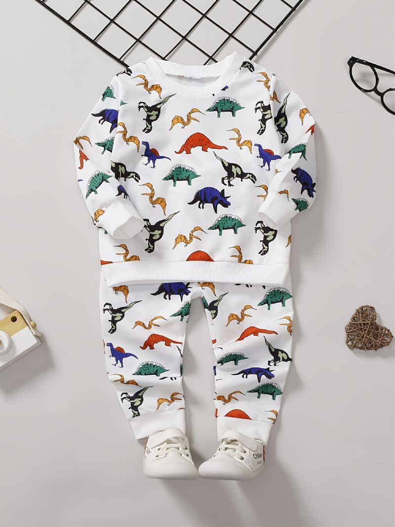 Pojkar Mode Casual Dinosaur Print Rund Hals Sweatshirt Byxor Set