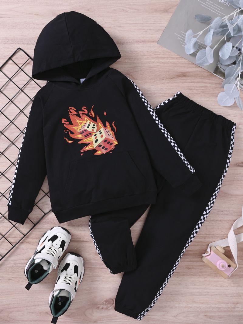 Pojkar Mode Hooded Printed Sweatshirt Set