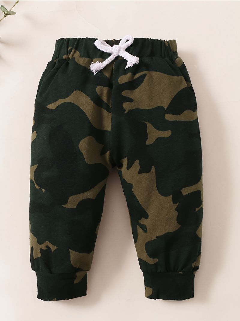 Pojkar Slogantryck Långärmad Romper Jumpsuit + Camo Byxor + Hatset Bebiskläder