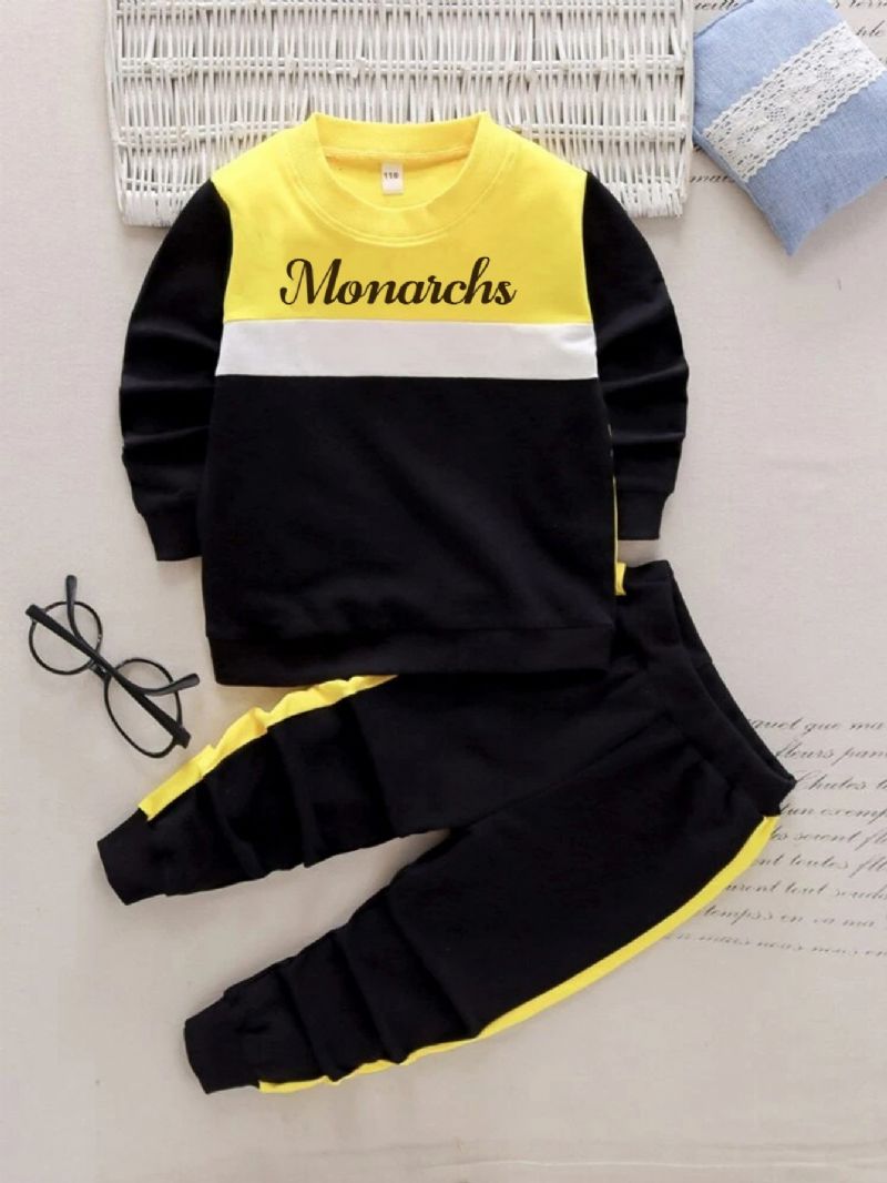 Pojkar Sport Set Vinter Casual Colorblock Bokstavstryck Rundhalsad Långärmad Sweatshirt & Sweatpants Set