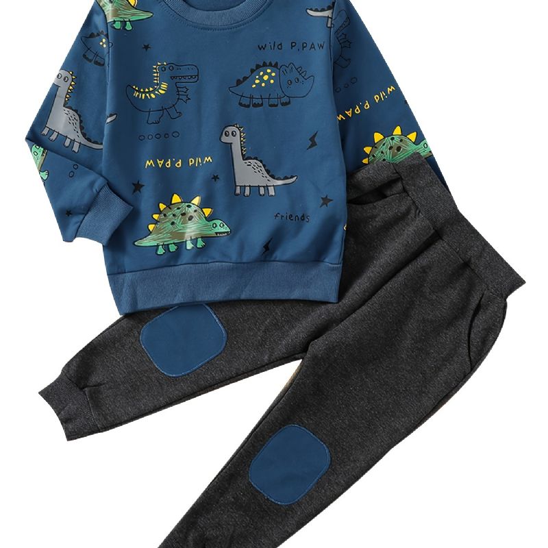 Pojkar Sweatshirt & Byxor Set Vinter Cartoon Dinosaur Print Långärmad & Byxa Set